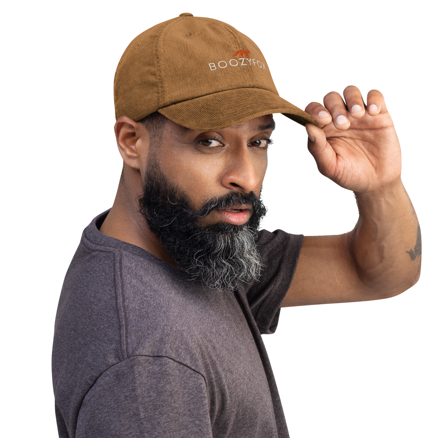Man wearing a Camel Corduroy Hat - Boozy Fox