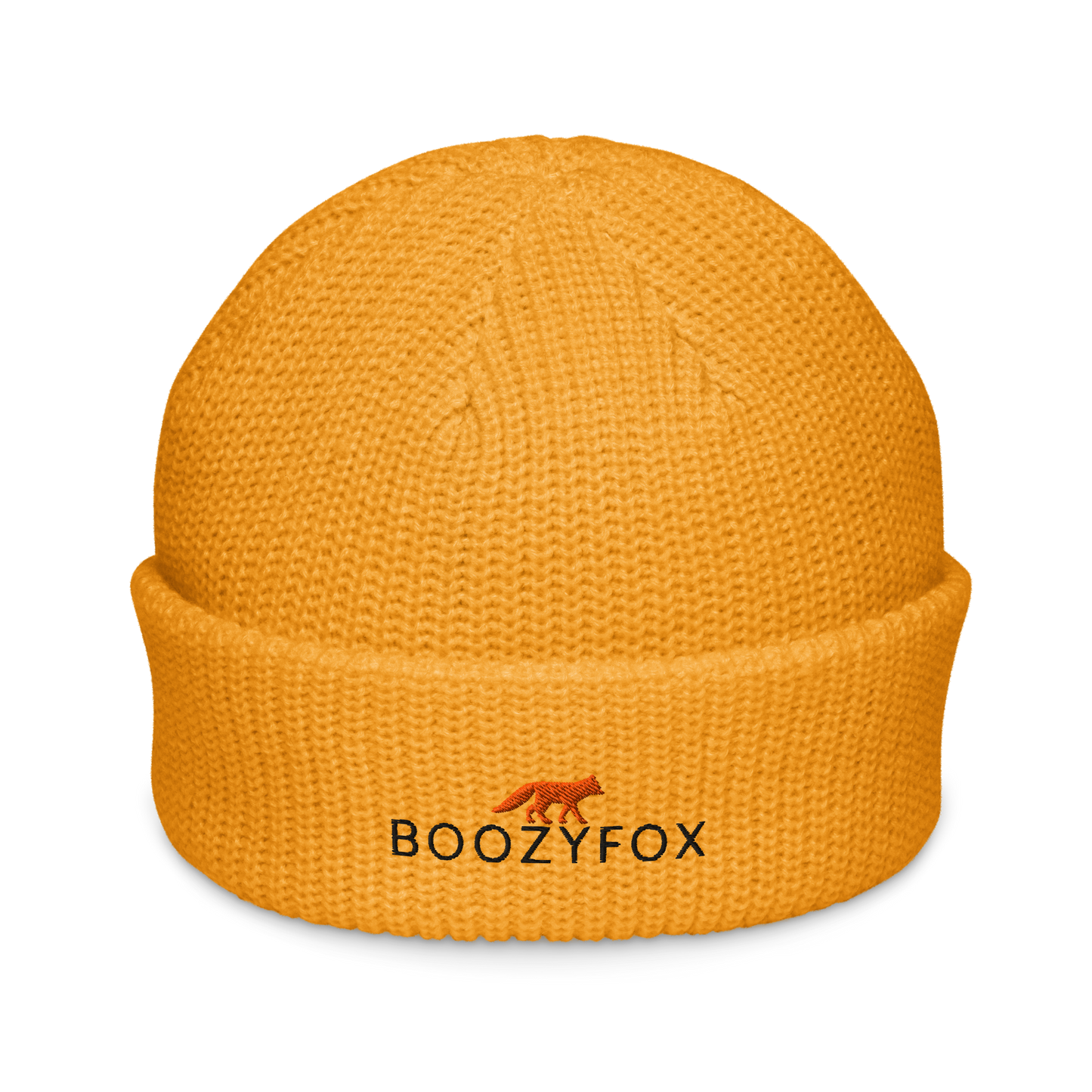 Gold Fisherman Beanie With An Embroidered Boozy Fox Logo On Fold - Cool Winter Beanies - Boozy Fox
