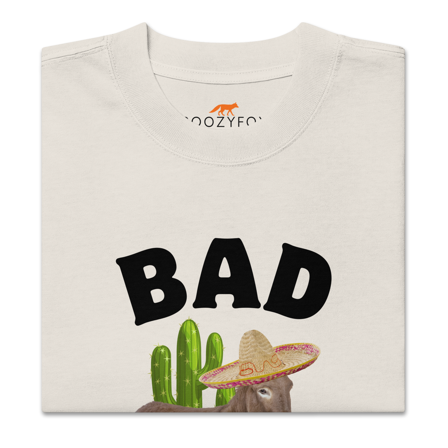 Front details of a Faded Bone Bad Ass Donkey Oversized Tee - Boozy Fox