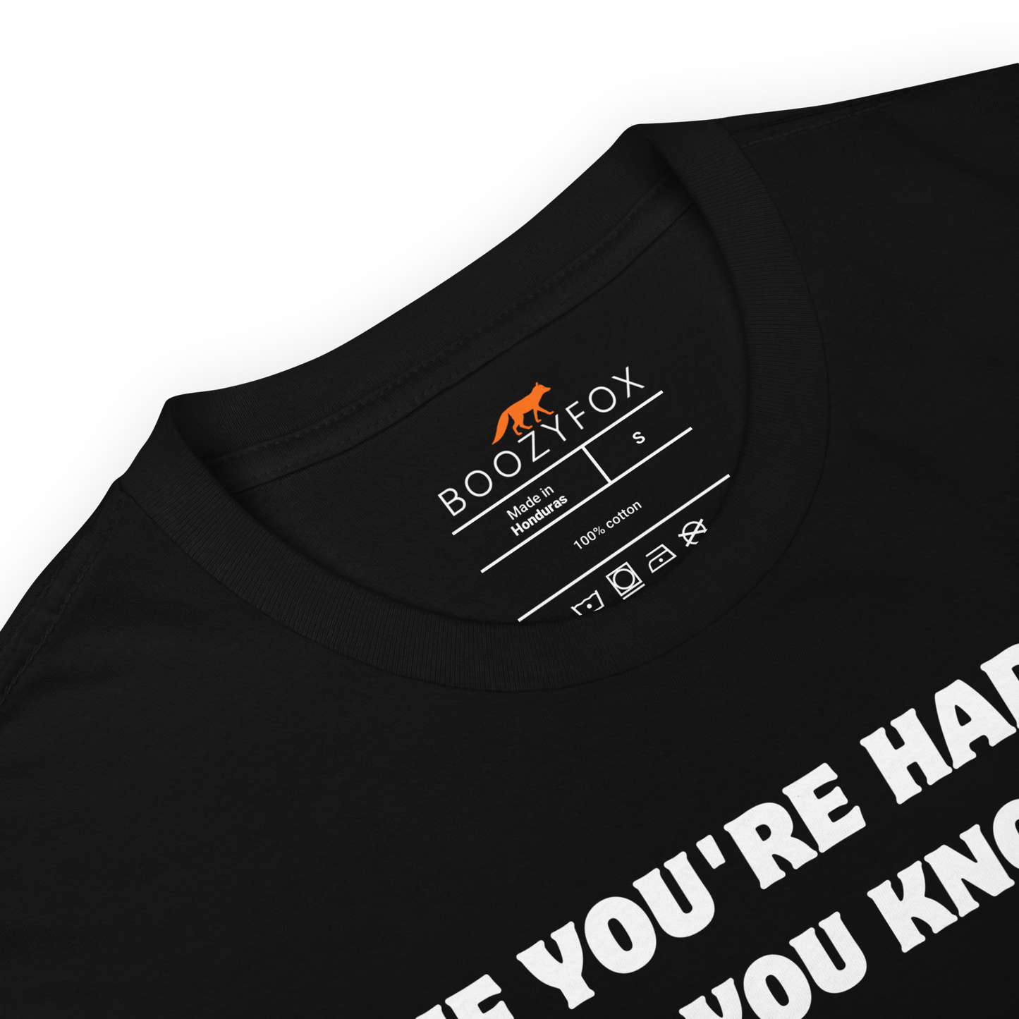 Product details of a Funny Tyrannosaurus Rex If You're Happy And You Know It Clap Your Oh... Dinosaur graphic t-shirt in black by Boozy Fox