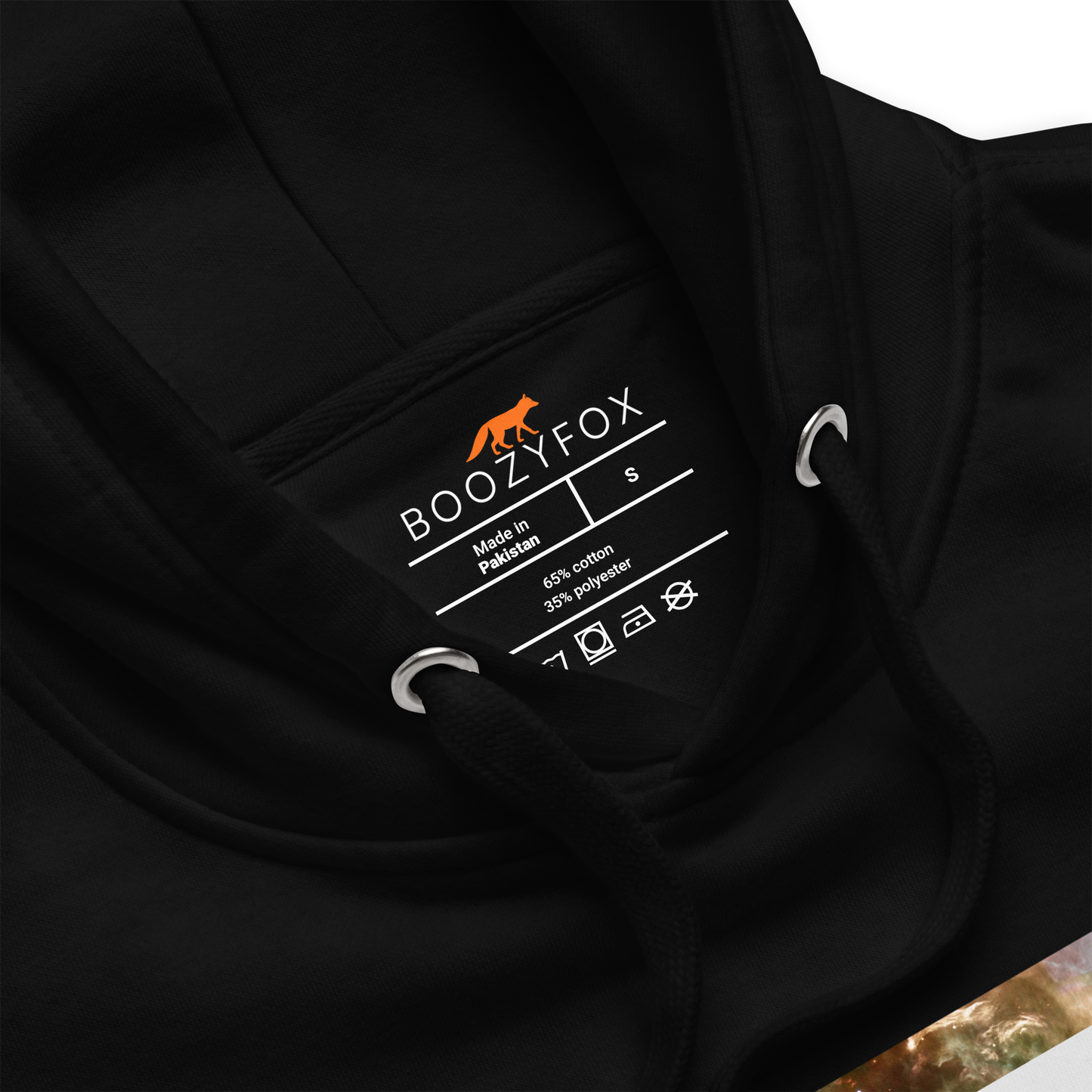 Product details of a Black Space Fox Premium Hoodie - Boozy Fox