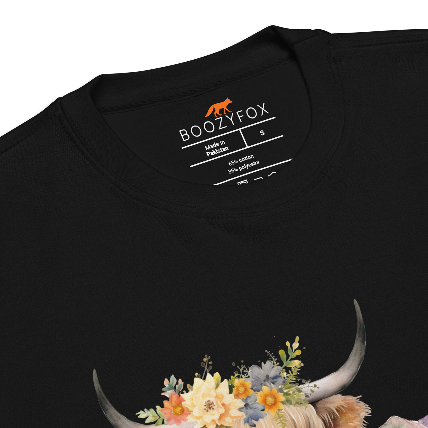 Product details of a Black Women's Highland Cow Graphic Premium Sweatshirt - Boozy Fox