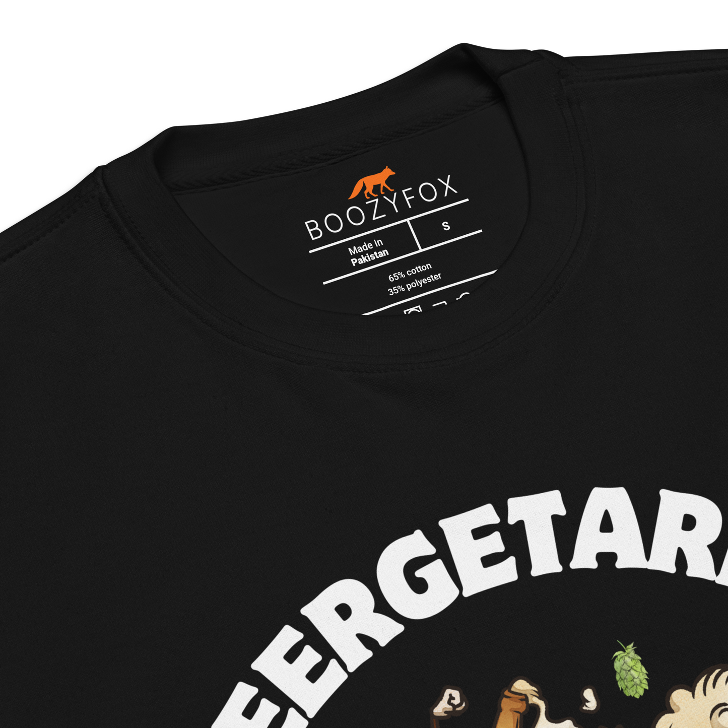 Product details of a black Beergetarian Beer Graphic Premium Sweatshirt - Boozy Fox