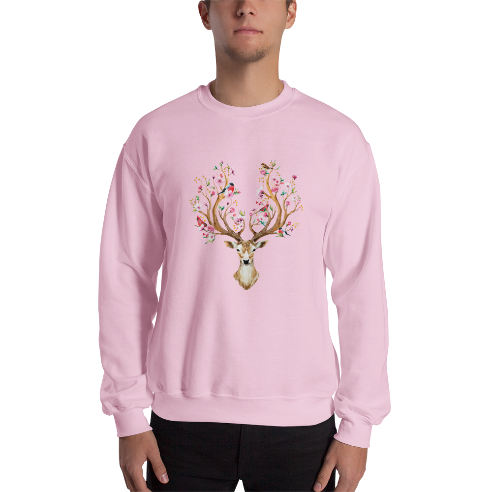 Man Wearing a Light Pink Floral Red Deer Sweatshirt - Boozy Fox