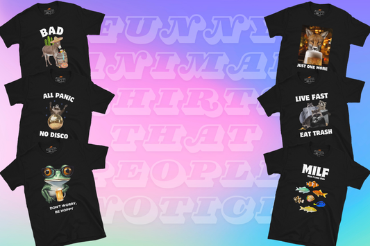 Funny animal t-shirts and graphic tees with fox, raccoon and pun-based designs by Boozy Fox