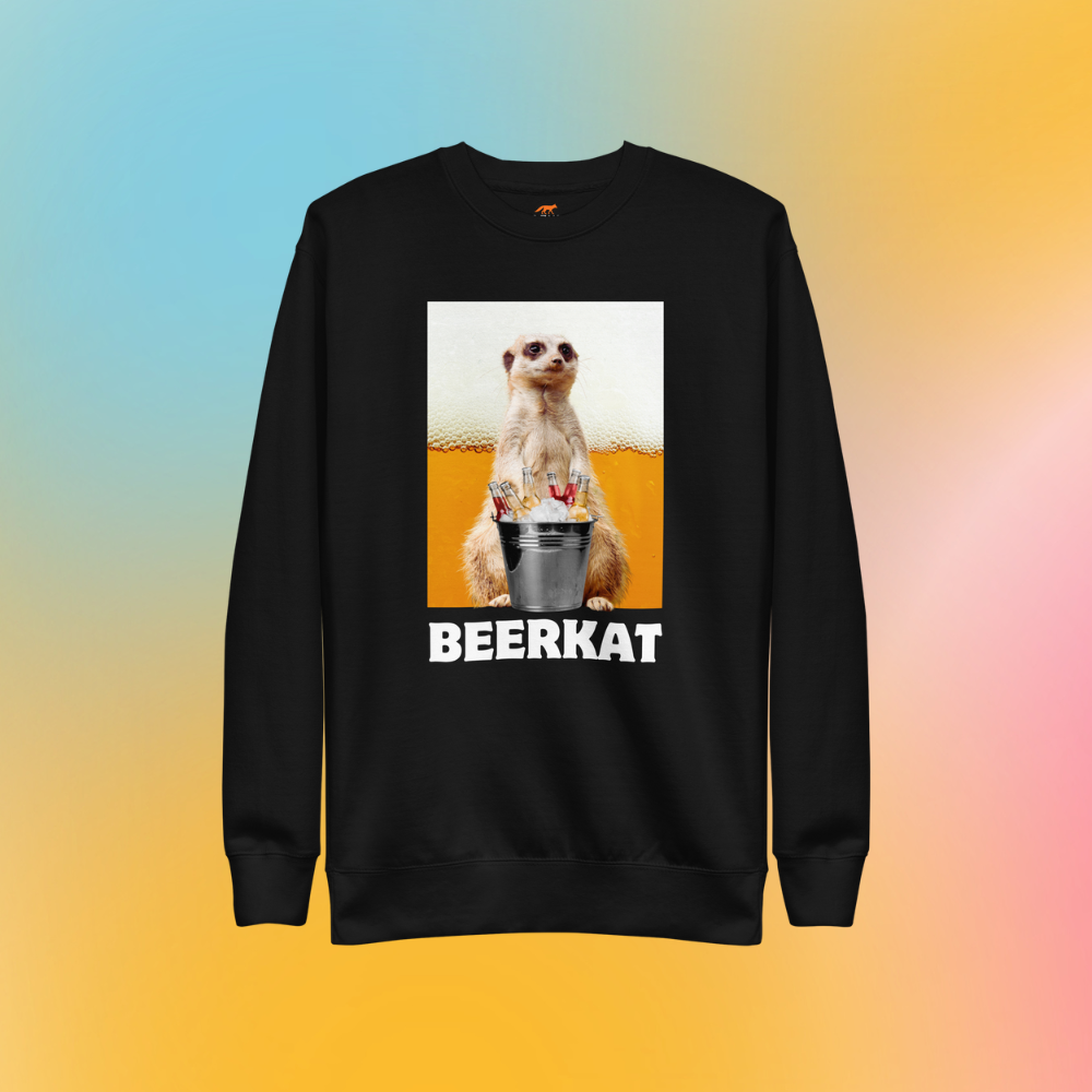 MEN'S GRAPHIC SWEATSHIRTS - Funny Sweatshirts for Men - Funny Meerkat premium graphic sweatshirt in black by Boozy Fox