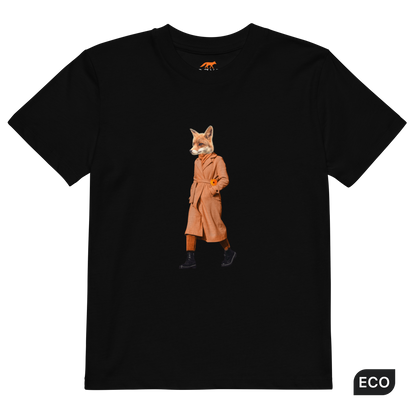 Black Anthropomorphic Fox Organic Cotton Kids T-Shirt featuring an Anthropomorphic Fox In a Trench Coat graphic on the chest - Kids' Graphic Tees - Funny Animal T-Shirts - Boozy Fox