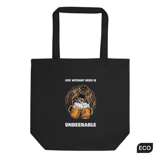 Black Bear Eco Tote Bag featuring a Life Without Beer Is Unbeerable graphic - Funny Organic Cotton Totes - Boozy Fox