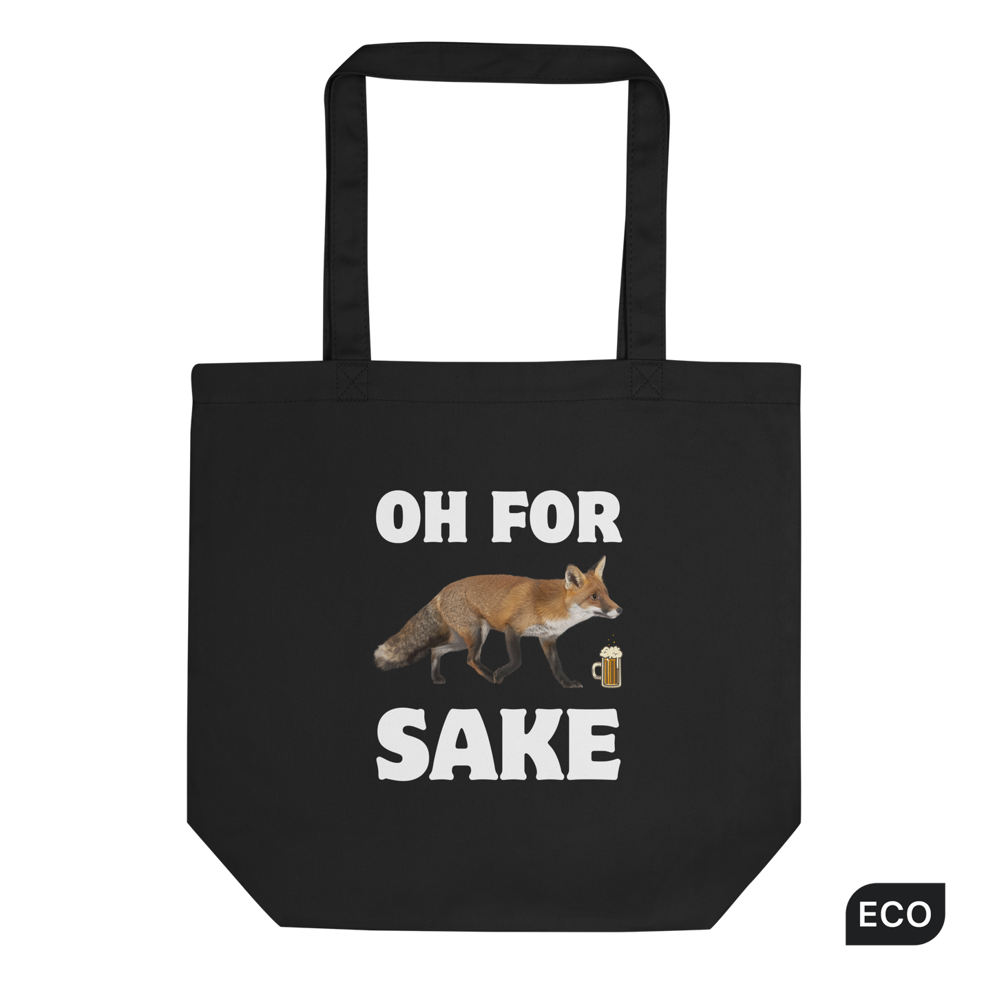 Black Fox Eco Tote Bag featuring a Oh For Fox Sake graphic - Shop Funny Organic Cotton Tote Bags Online - Boozy Fox