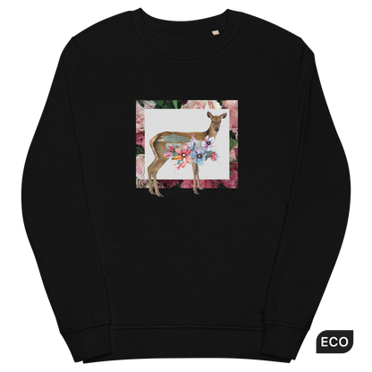 Floral Deer Organic Cotton Sweatshirt Online - Black - Boozy Fox