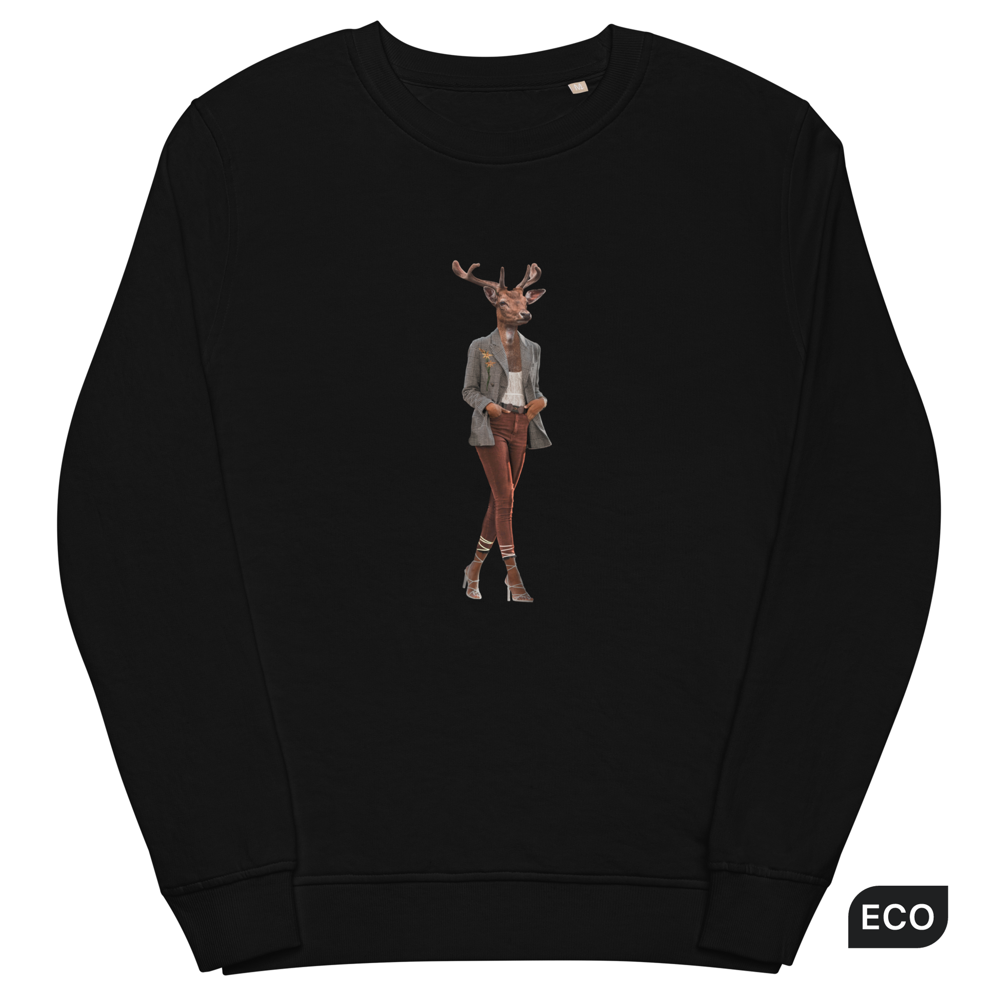 Anthropomorphic Deer Organic Cotton Sweatshirt Online - Black - Boozy Fox