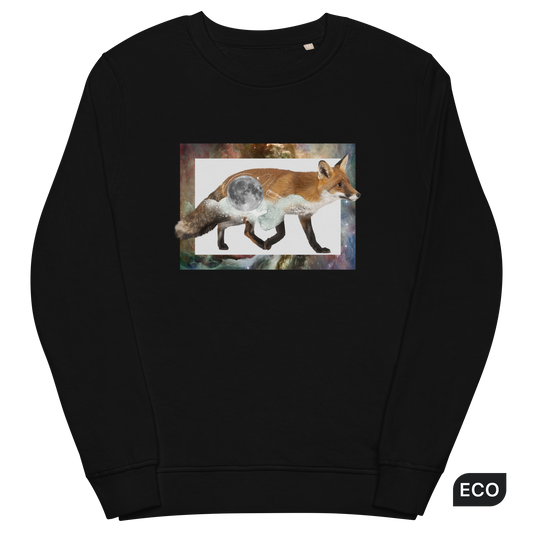 Black Organic Cotton Fox Sweatshirt featuring a stellar Space Fox graphic on the chest - Cool Graphic Fox Sweatshirts - Boozy Fox