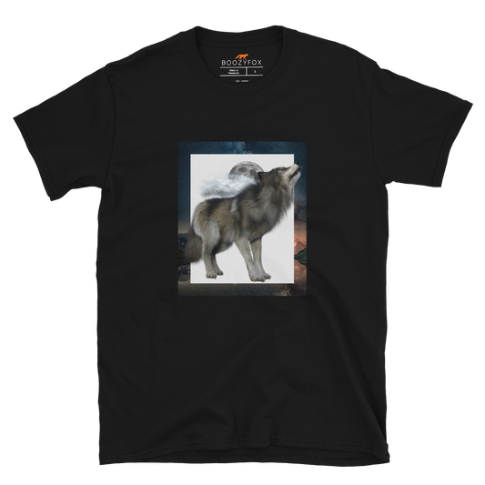 Black Wolf T-Shirt featuring a fierce Howling Wolf graphic on the chest - Cool Graphic Wolf T-Shirts - Boozy Fox