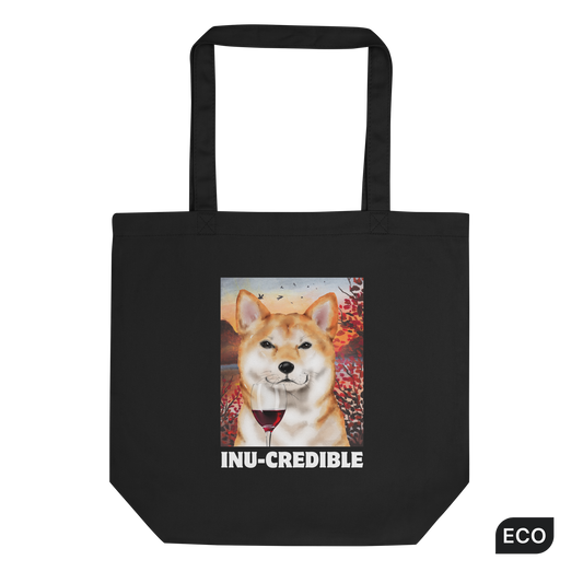 Black Shiba Inu Eco Tote Bag featuring a Inu-Credible Shiba Inu graphic - Shop Funny Organic Cotton Tote Bags Online - Boozy Fox
