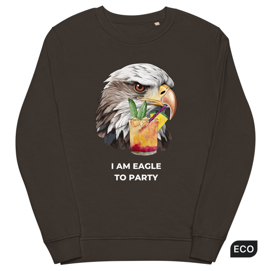 Deep Charcoal Grey Organic Cotton Eagle Sweatshirt featuring a vibrant I Am Eagle To Party graphic on the chest - Funny Graphic Eagle Sweatshirts - Boozy Fox