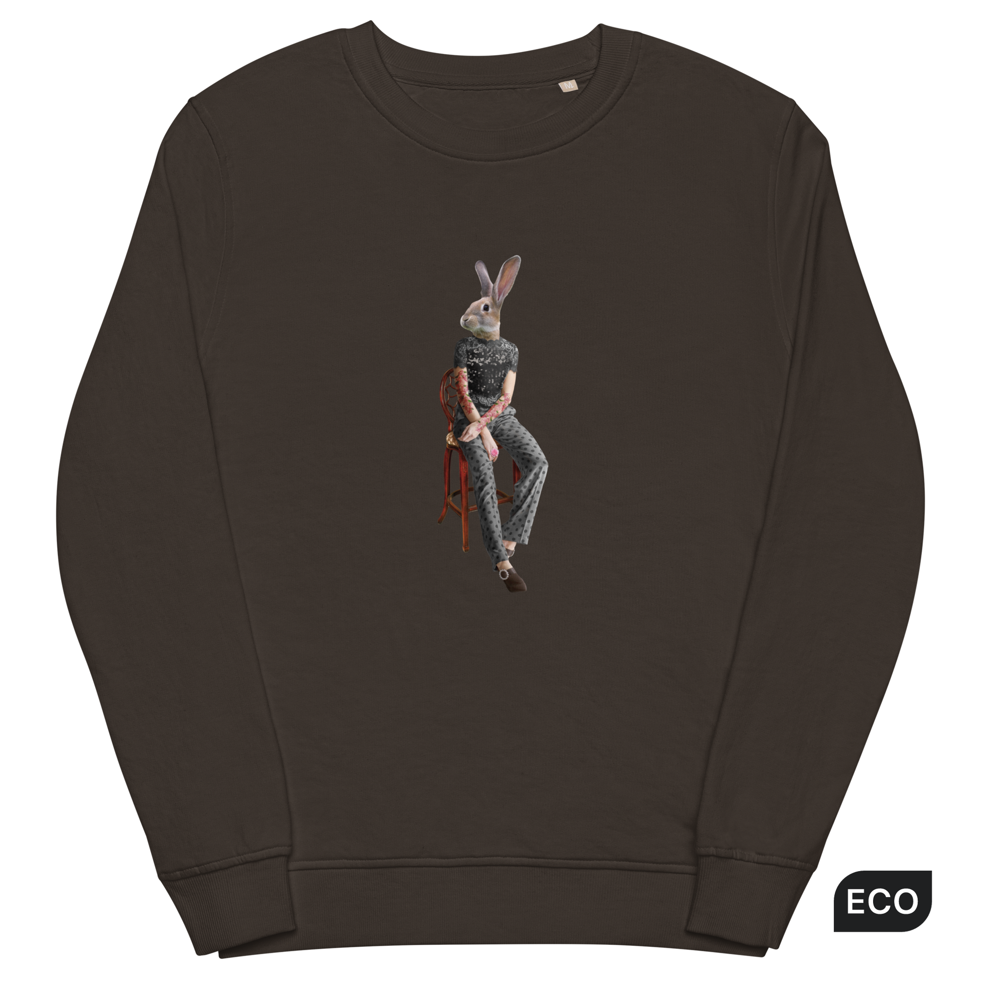 Anthropomorphic Rabbit Organic Cotton Sweatshirt Online - Deep Charcoal Grey - Boozy Fox