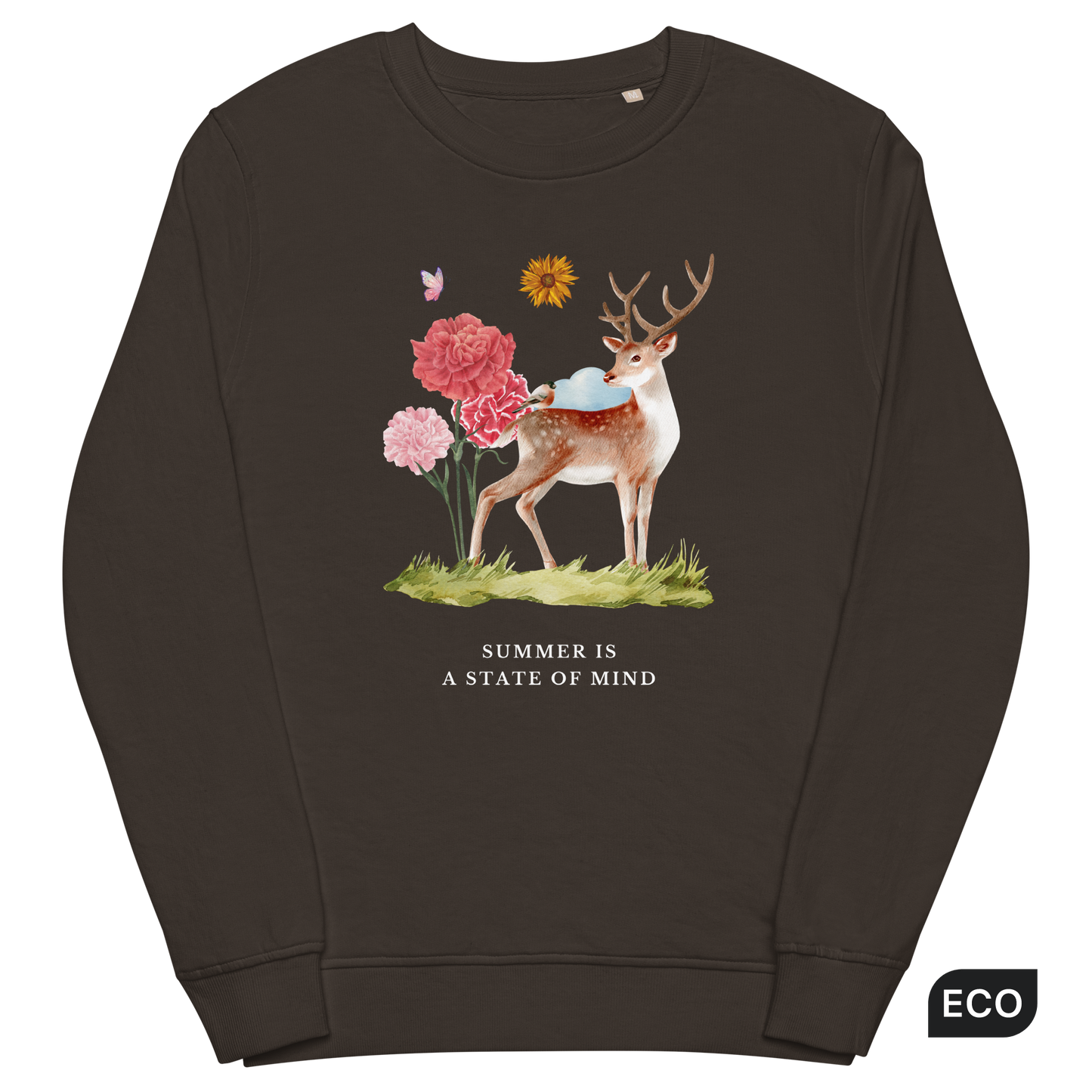 Deep Charcoal Grey Organic Cotton Summer Is a State of Mind Sweatshirt featuring a Summer Is a State of Mind graphic on the chest - Cute Graphic Summer Sweatshirts - Boozy Fox
