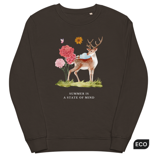 Deep Charcoal Grey Organic Cotton Summer Is a State of Mind Sweatshirt featuring a Summer Is a State of Mind graphic on the chest - Cute Graphic Summer Sweatshirts - Boozy Fox