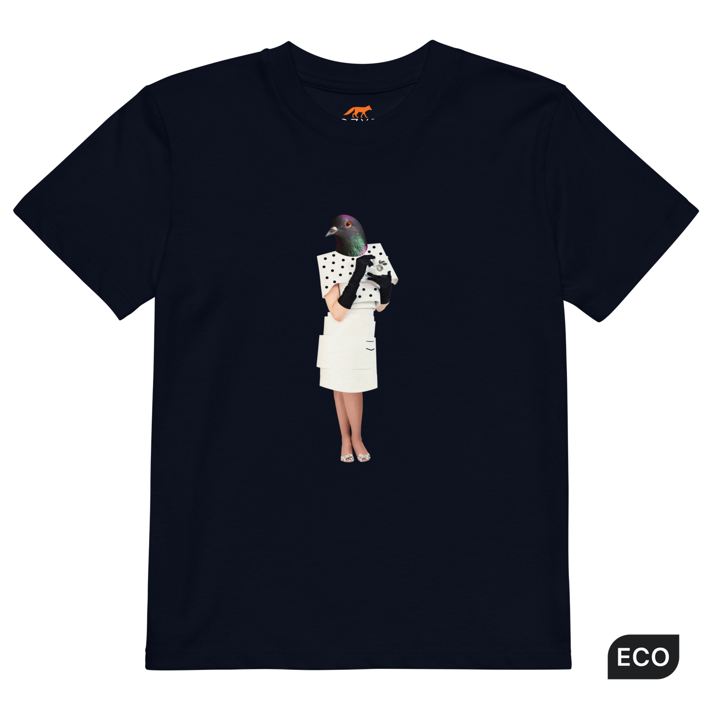 French Navy Anthropomorphic Pigeon Organic Cotton Kids T-Shirt featuring an Anthropomorphic Pigeon graphic on the chest - Kids' Graphic Tees - Funny Animal T-Shirts - Boozy Fox