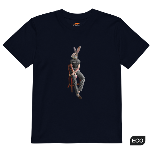French Navy Anthropomorphic Rabbit Organic Cotton Kids T-Shirt featuring an Anthropomorphic Rabbit graphic on the chest - Kids' Graphic Tees - Funny Animal T-Shirts - Boozy Fox