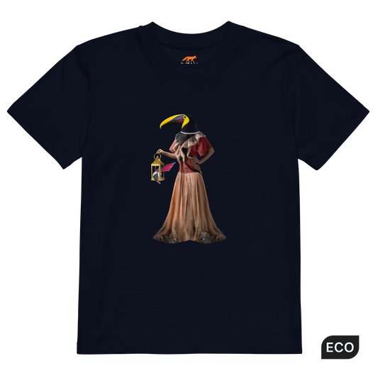 French Navy Anthropomorphic Toucan Organic Cotton Kids T-Shirt featuring an Anthropomorphic Toucan graphic on the chest - Kids' Graphic Tees - Funny Animal T-Shirts - Boozy Fox