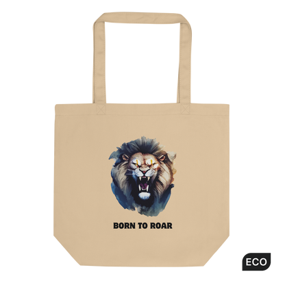 Funny Born to Roar Lion Eco Tote Bag in oyster by Boozy Fox