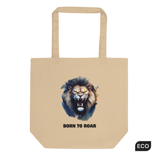 Funny Born to Roar Lion Eco Tote Bag in oyster by Boozy Fox