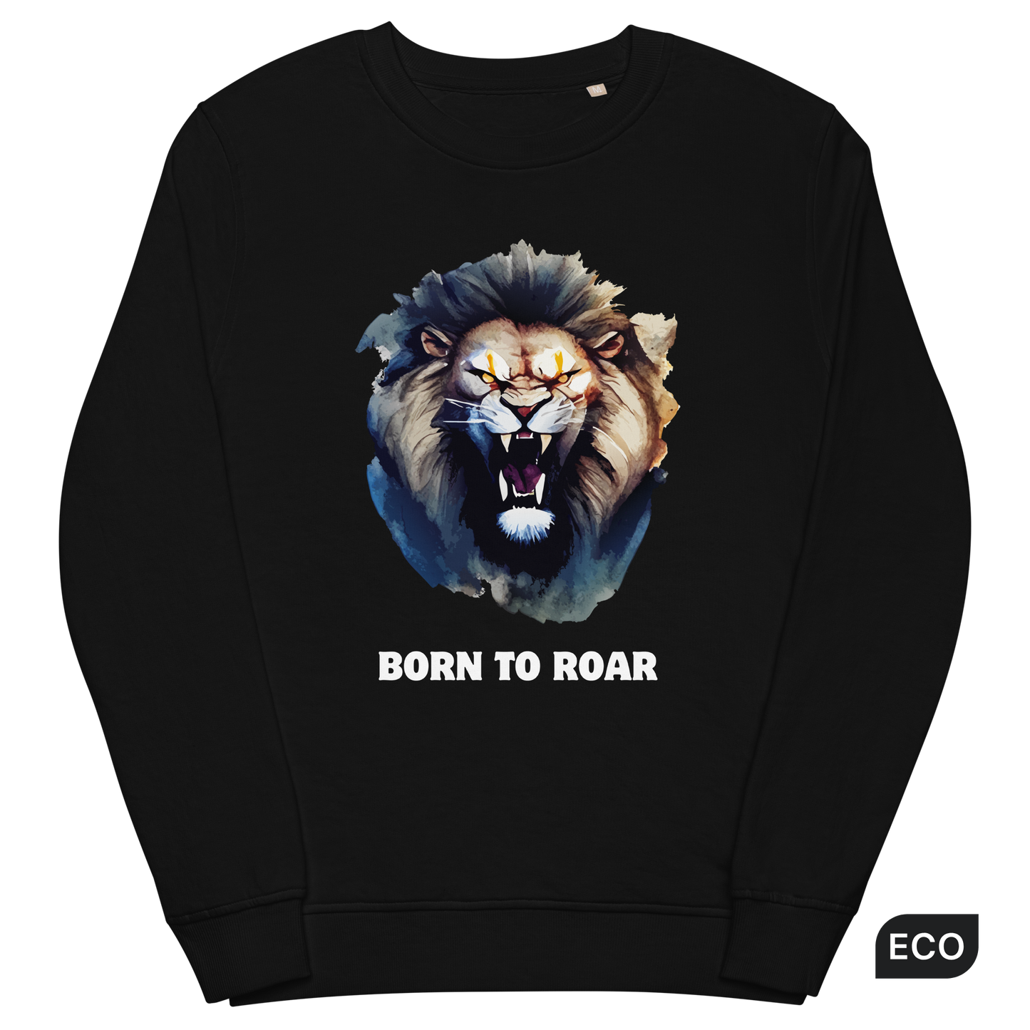 Funny Born to Roar Lion Organic Cotton Sweatshirt in black by Boozy Fox