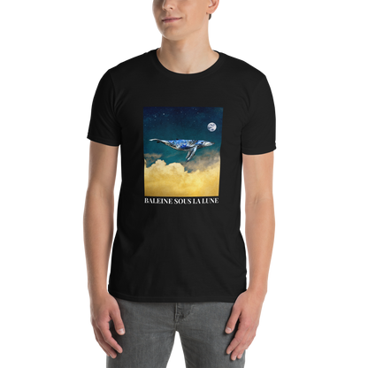 Man wearing a Black Whale Under The Moon T-Shirt - Boozy Fox