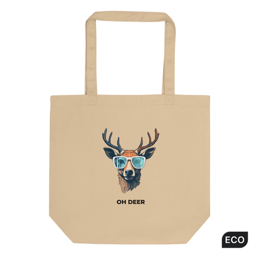 Oyster Colored Deer Eco Tote Bag featuring a hilarious Oh Deer graphic - Shop Tote Bags Online - Boozy Fox