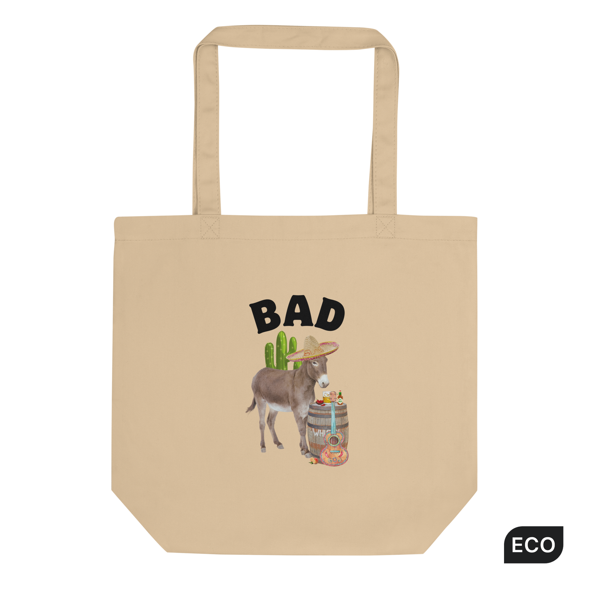 Oyster Colored Donkey Eco Tote Bag Featuring a Funny Bad Ass Donkey Graphic - Shop Funny Organic Cotton Tote Bags Online - Boozy Fox