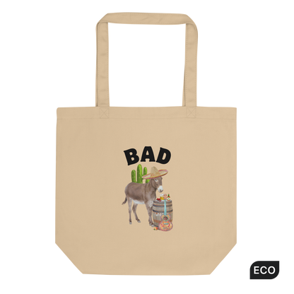Oyster Colored Donkey Eco Tote Bag Featuring a Funny Bad Ass Donkey Graphic - Shop Funny Organic Cotton Tote Bags Online - Boozy Fox
