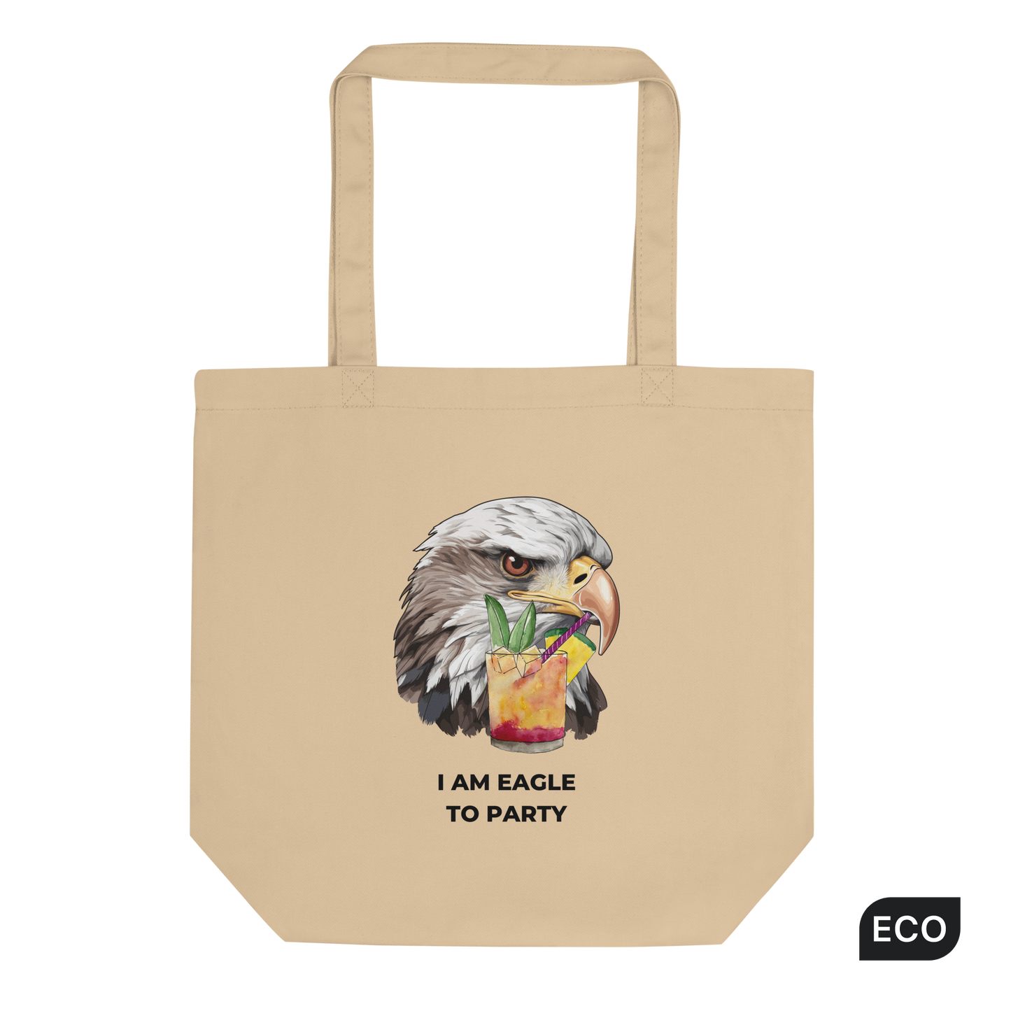 Oyster Colored Eagle Eco Tote Bag featuring a captivating I Am Eagle To Party graphic - Funny Organic Cotton Totes - Boozy Fox