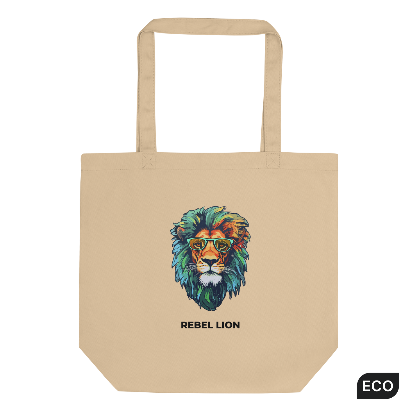 Oyster Colored Lion Eco Tote Bag featuring a fierce Rebel Lion graphic - Shop Tote Bags Online - Boozy Fox