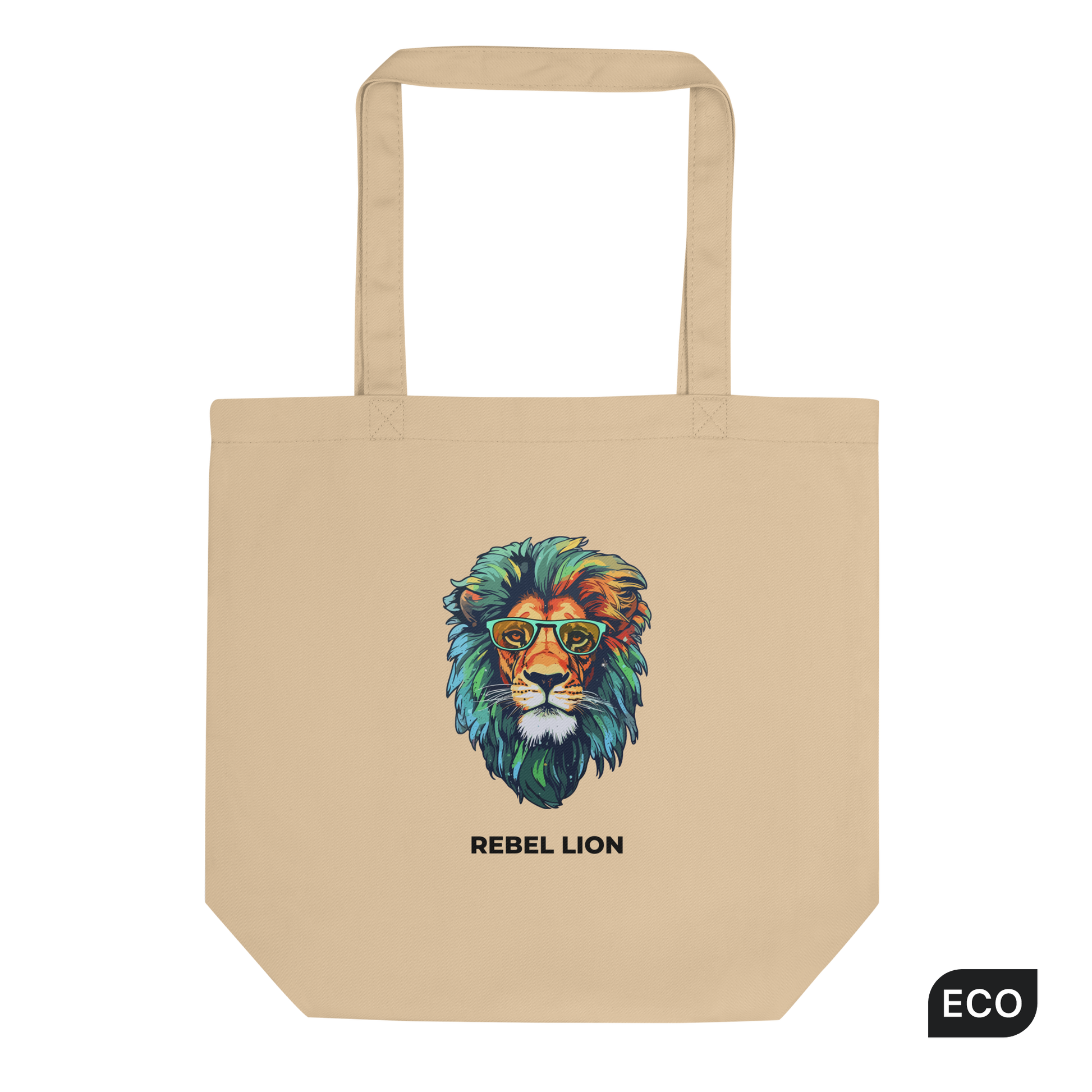 Oyster Colored Lion Eco Tote Bag featuring a fierce Rebel Lion graphic - Shop Tote Bags Online - Boozy Fox