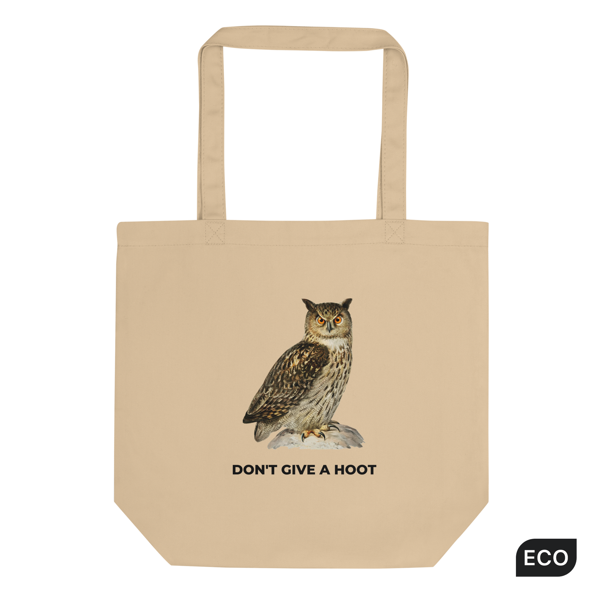 Oyster Colored Owl Eco Tote Bag featuring a captivating Don't Give A Hoot graphic - Funny Organic Cotton Totes - Boozy Fox