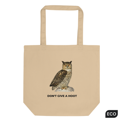 Oyster Colored Owl Eco Tote Bag featuring a captivating Don't Give A Hoot graphic - Funny Organic Cotton Totes - Boozy Fox