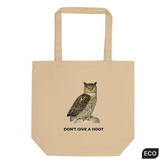 Oyster Colored Owl Eco Tote Bag featuring a captivating Don't Give A Hoot graphic - Funny Organic Cotton Totes - Boozy Fox