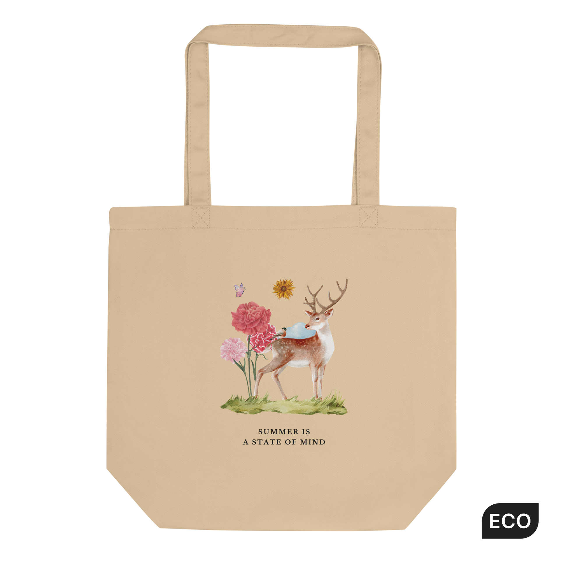 Oyster Colored Summer Is a State of Mind Eco Tote Bag Featuring a Summer Is a State of Mind Graphic - Shop Cute Organic Cotton Tote Bags Online - Boozy Fox