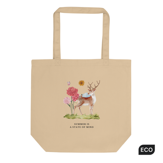Oyster Colored Summer Is a State of Mind Eco Tote Bag Featuring a Summer Is a State of Mind Graphic - Shop Cute Organic Cotton Tote Bags Online - Boozy Fox