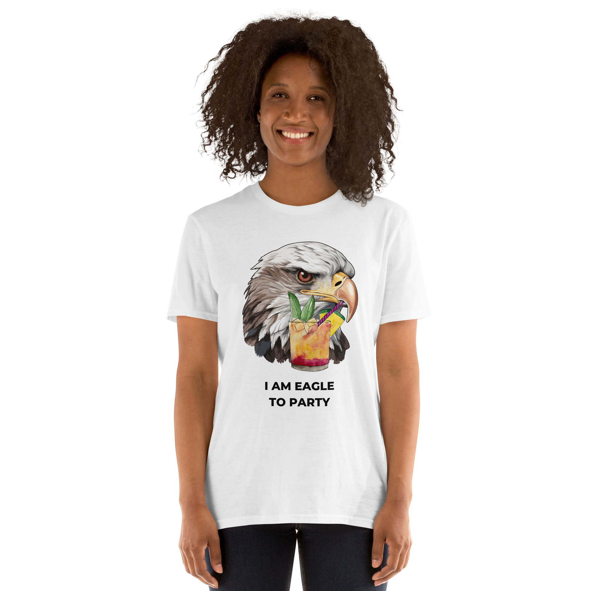 Smiling woman wearing a White Eagle T-Shirt - Boozy Fox