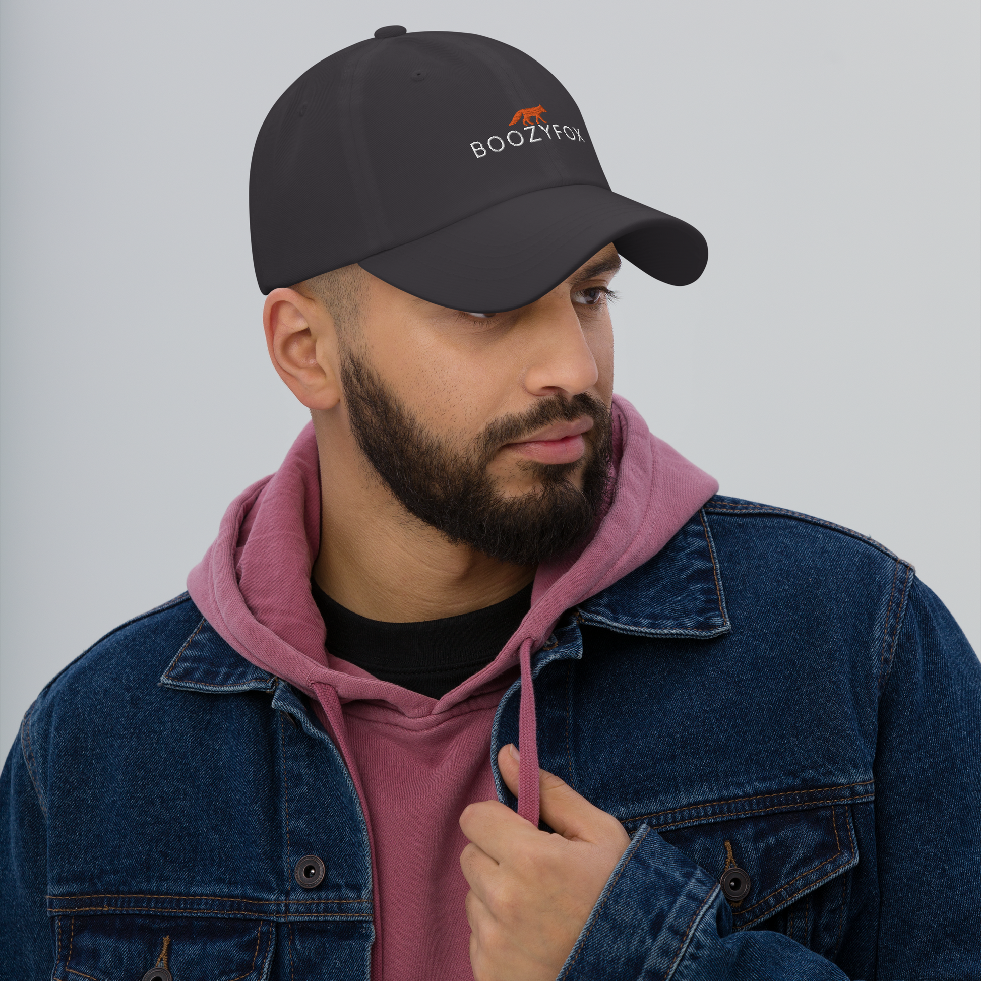 Man wearing a Dark Grey Dad Hat - Boozy Fox