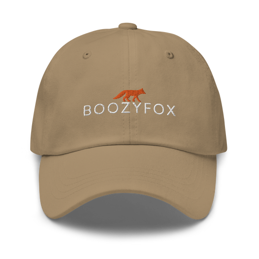 Cool Khaki Dad Hat featuring an embroidered Boozy Fox logo on front. Shop Cool Dad Hats & Dad Caps Online - Boozy Fox