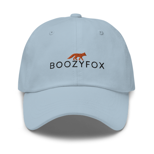 Cool Light Blue Dad Hat featuring an embroidered Boozy Fox logo on front. Shop Cool Dad Hats & Dad Caps Online - Boozy Fox
