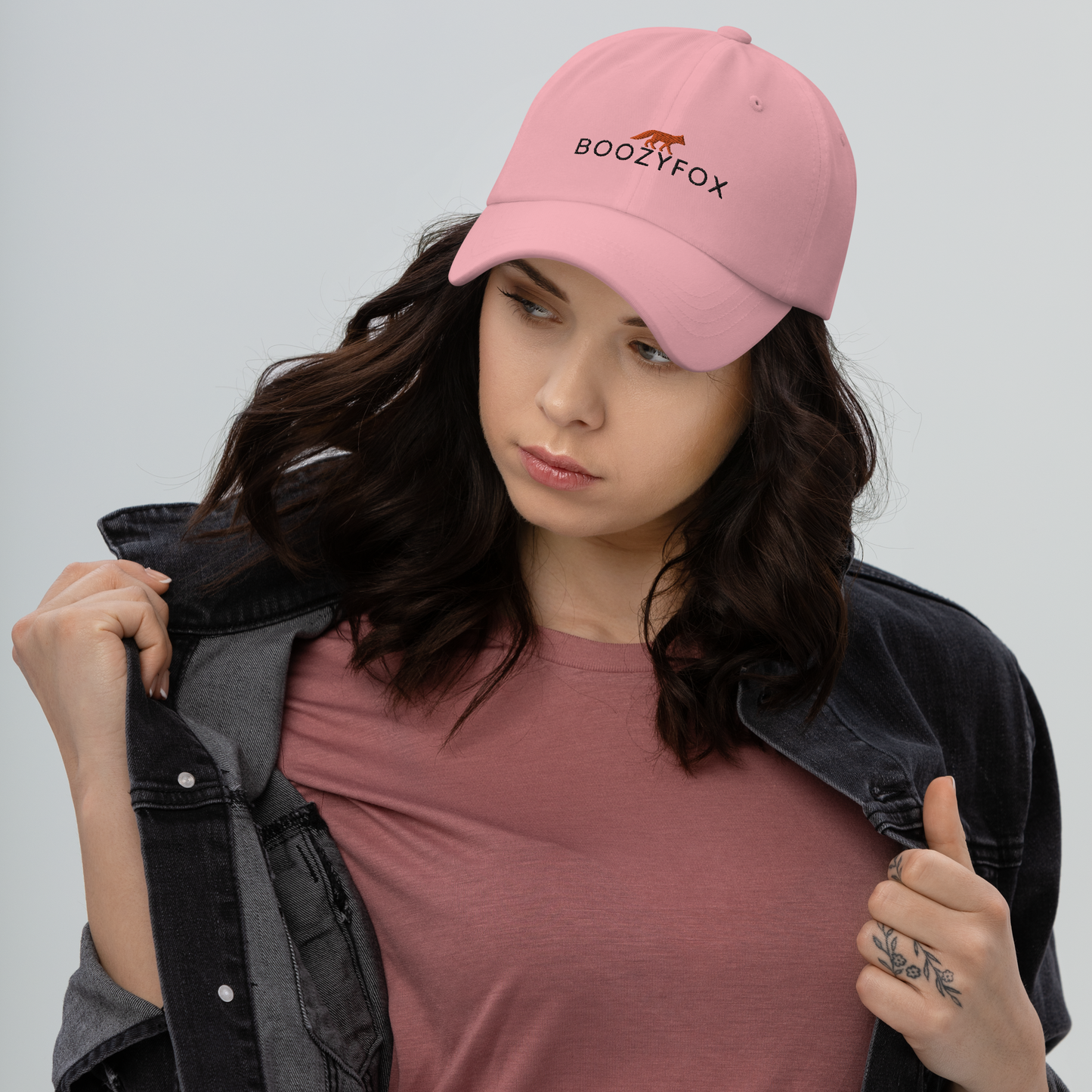 Woman wearing a Pink Dad Hat - Boozy Fox