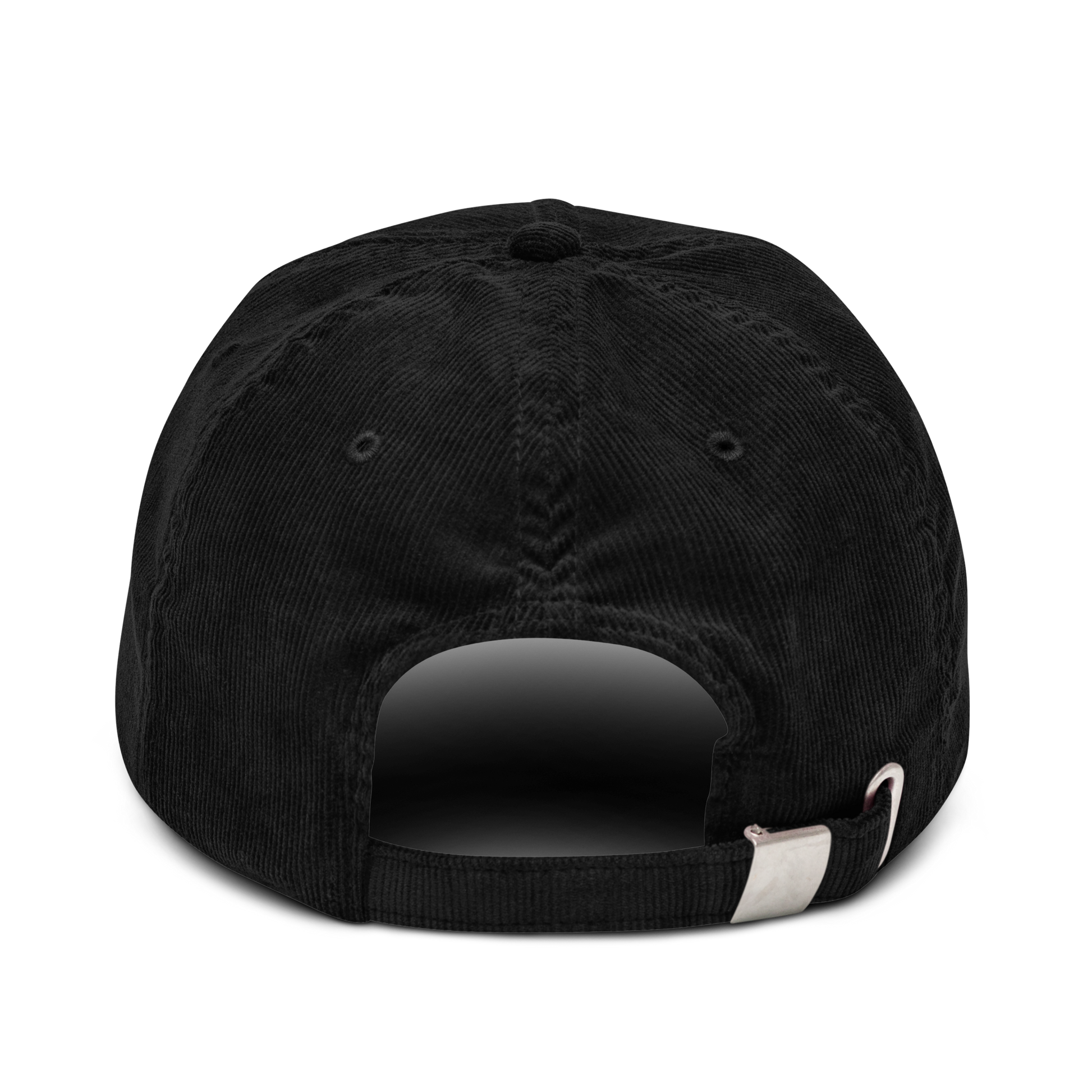 Back of a Black Corduroy Hat featuring an embroidered Boozy Fox logo on front. Shop Cool Corduroy Hats & Corduroy Caps Online - Boozy Fox