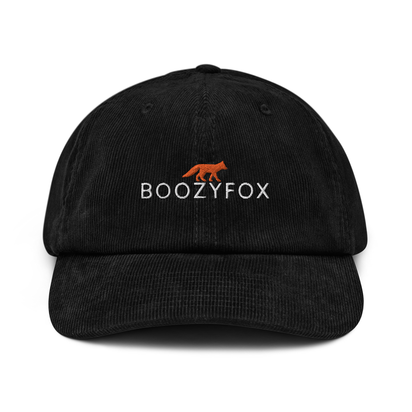 Black Corduroy Hat featuring an embroidered Boozy Fox logo on front. Shop Cool Corduroy Hats & Corduroy Caps Online - Boozy Fox