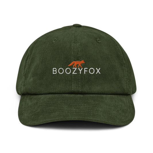 Dark Olive Corduroy Hat featuring an embroidered Boozy Fox logo on front. Shop Cool Corduroy Hats & Corduroy Caps Online - Boozy Fox