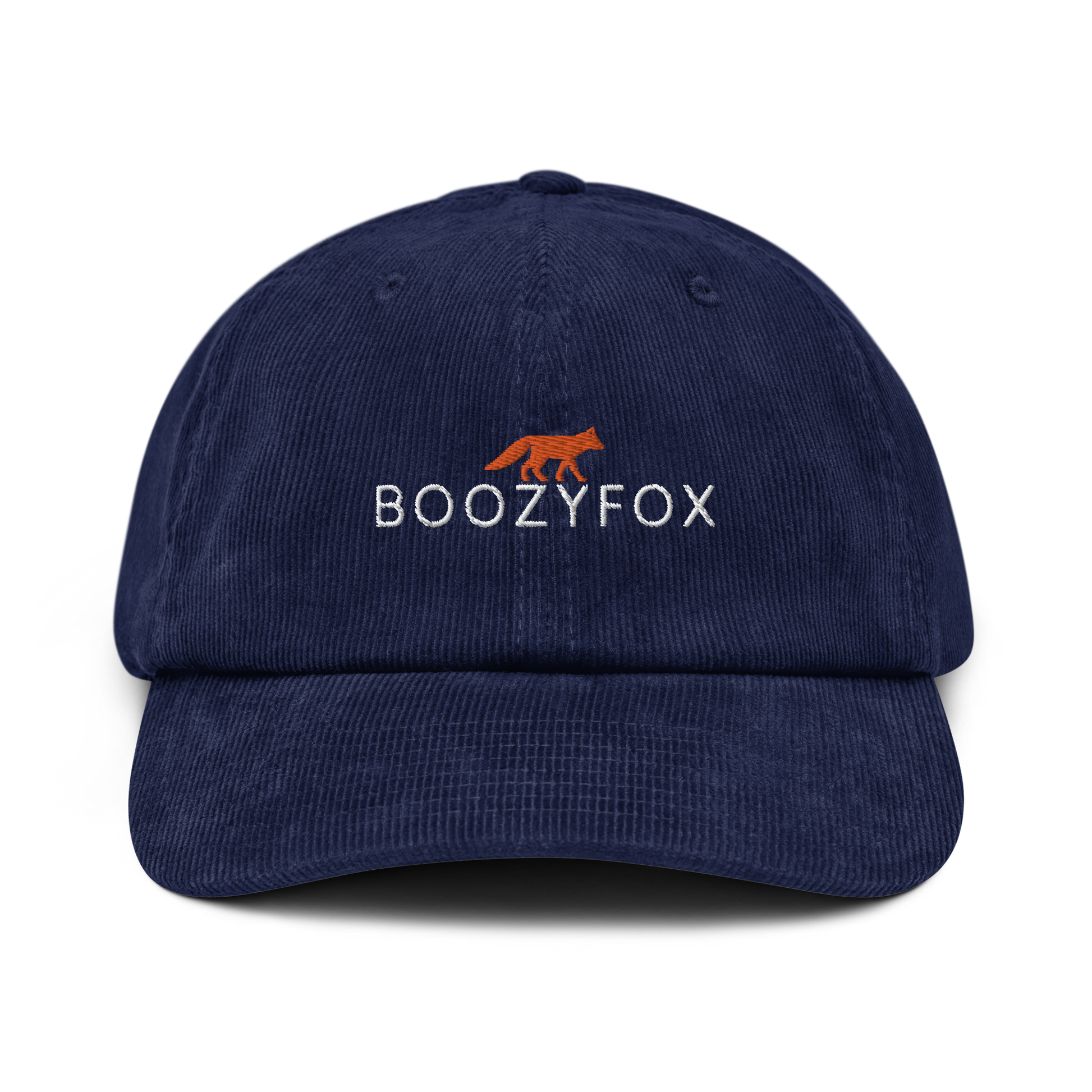 Oxford Navy Corduroy Hat featuring an embroidered Boozy Fox logo on front. Shop Cool Corduroy Hats & Corduroy Caps Online - Boozy Fox