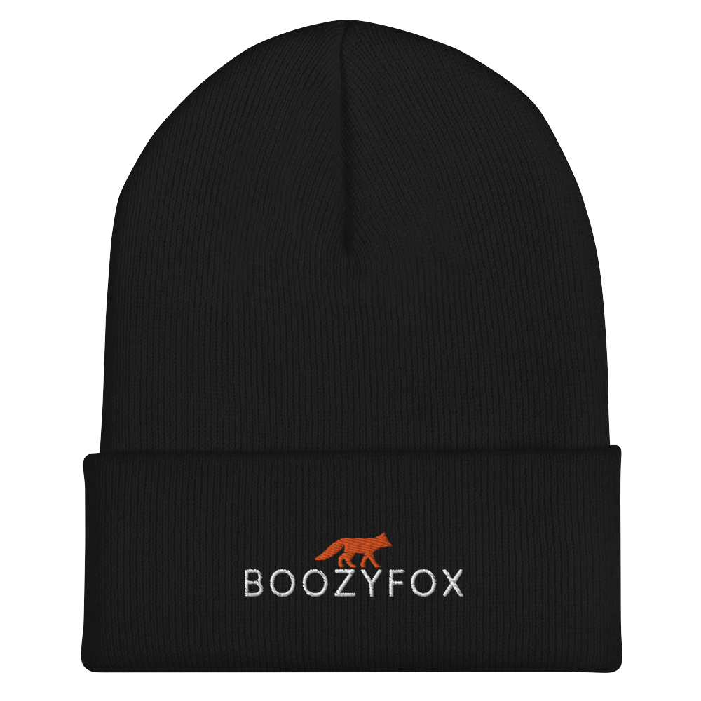 Black Cuffed Beanie With An Embroidered Boozy Fox Logo On Fold - Shop Cuffed Beanie Online - Boozy Fox